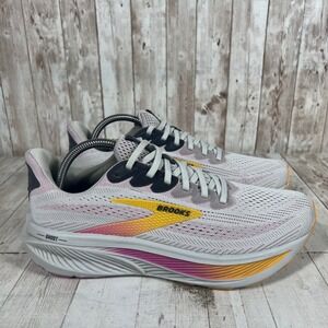 Brooks Ghost 17 Womens Running Shoes Grey Pink Yellow 1204311B070 Size 10.5 B